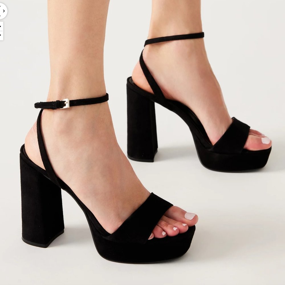 Steve Madden Lessa Black Suede Platform Heels - Size 7